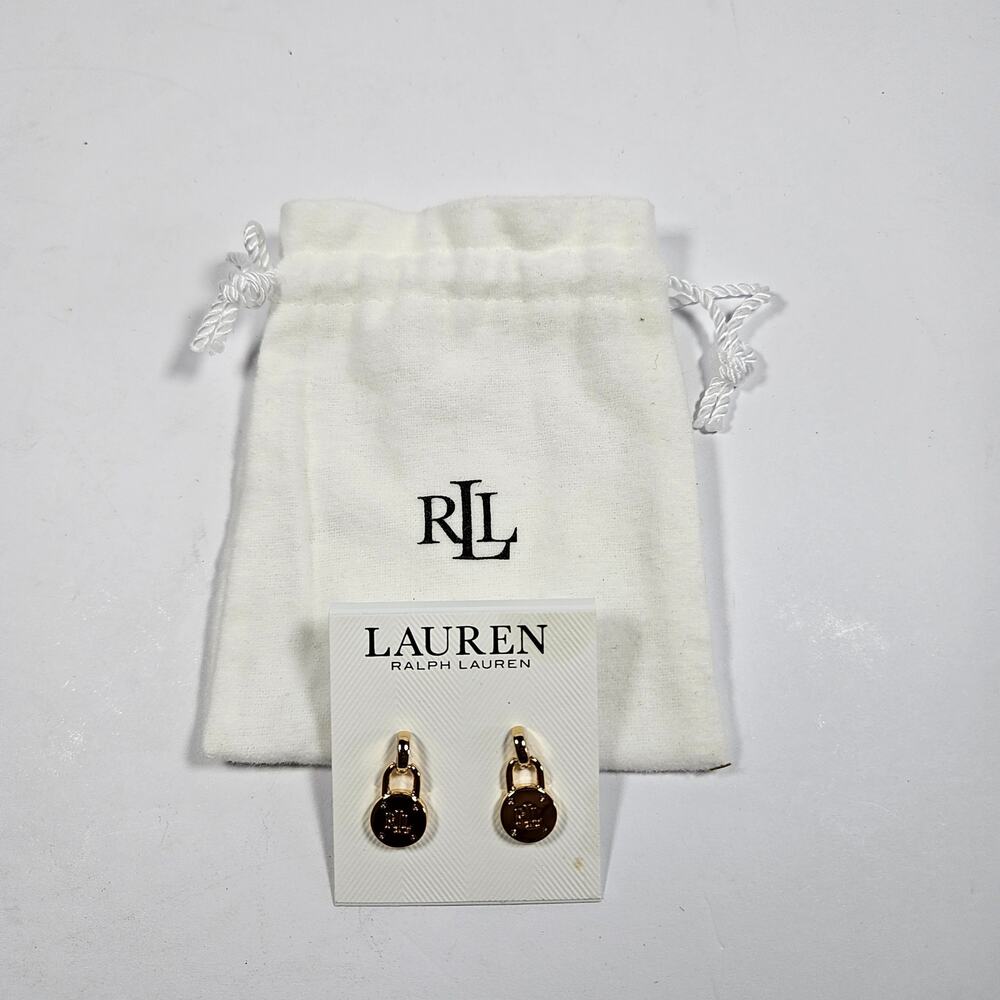 Lauren Ralph Lauren Gold Tone Logo Drop Earrings NWT